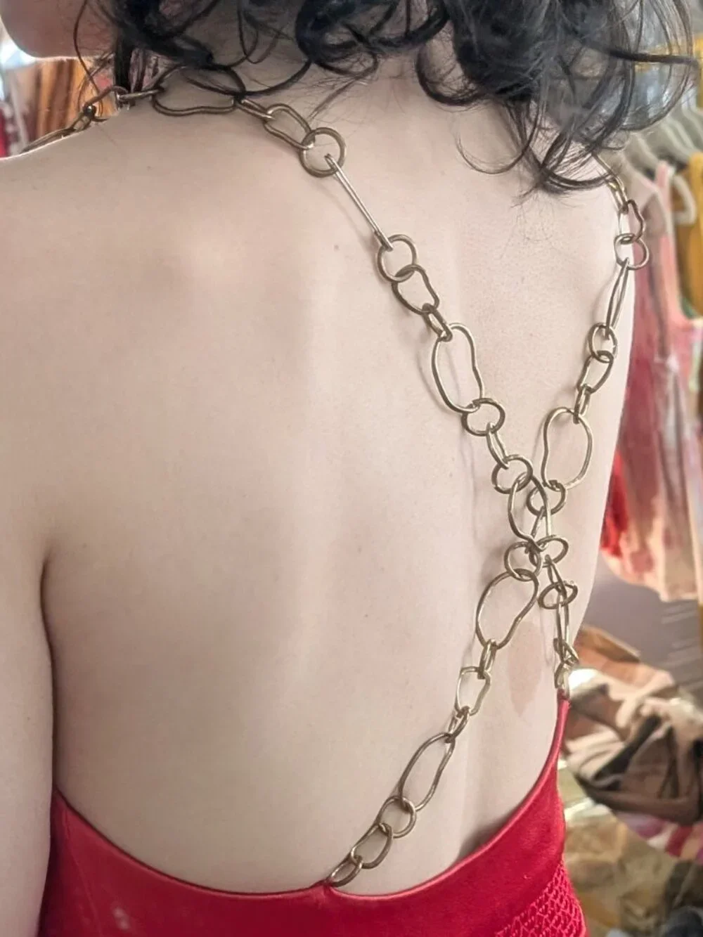 A+O Riska Cowl Neck Chain Strap Jumpsuit in Red & Gold - Picture 6 of 16